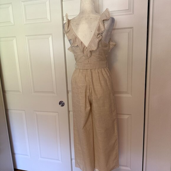 The Lineup Beige Khaki Gingham Ruffle Jumpsuit - Picture 3 of 6